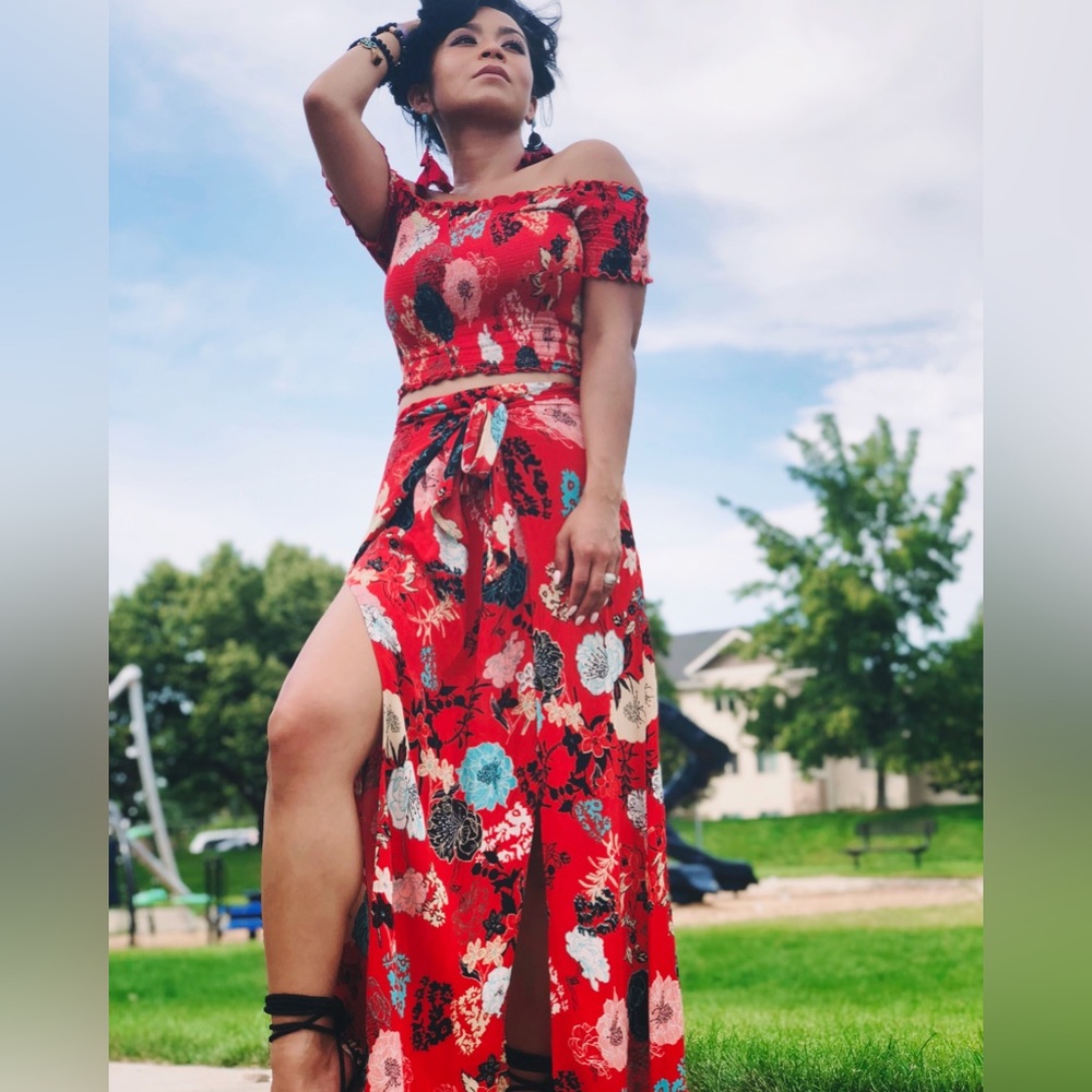 Women s two Piece Set Summer Maxi Dress Floral Printed
